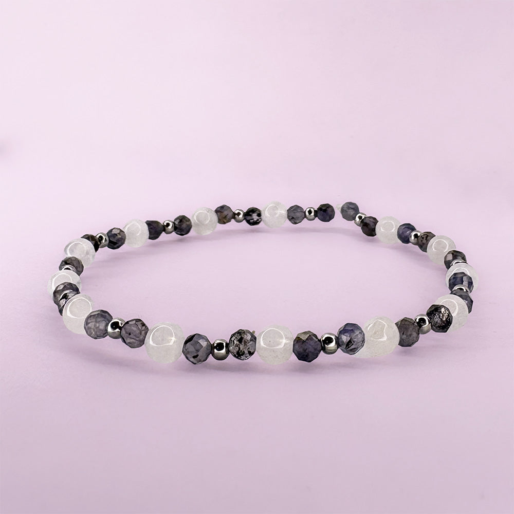 Dusk White Moonstone & Iolite Stretch Bracelet
