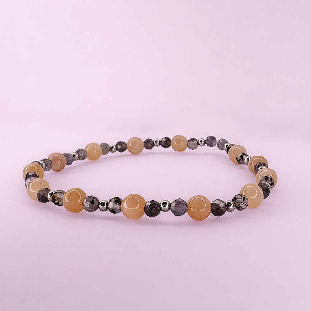 Dusk Peach Moonstone & Iolite Stretch Bracelet