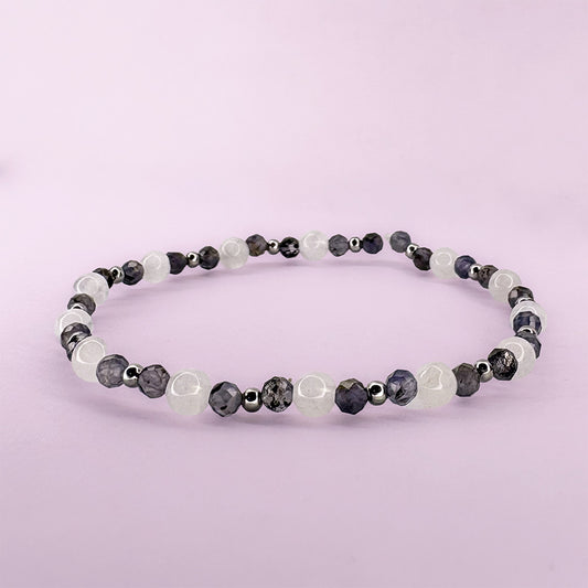 Dusk White Moonstone & Iolite Stretch Bracelet